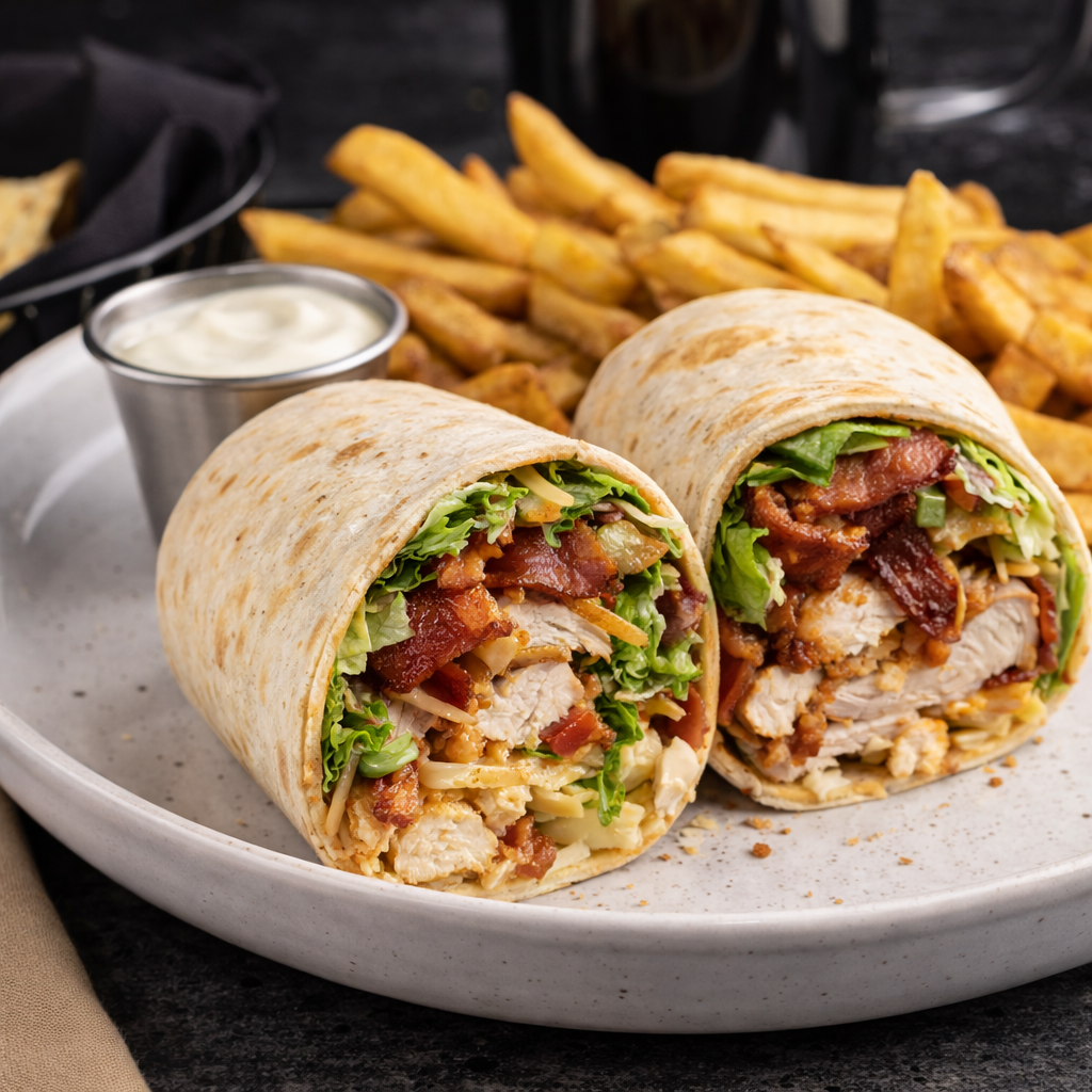 Turkey wrap with fries and aioli